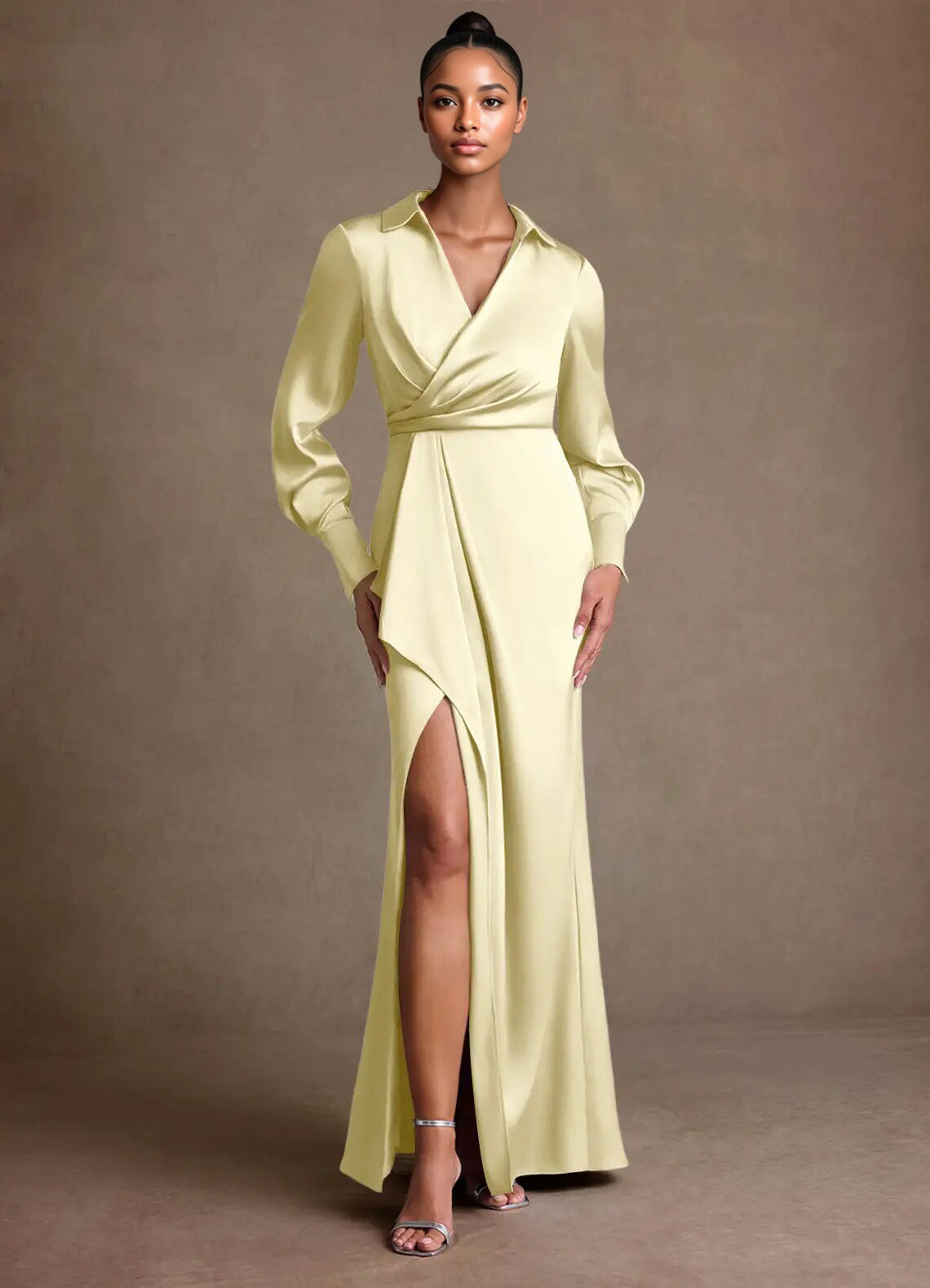 Augday Jacinta Sheath Pleated Stretch Satin Dress