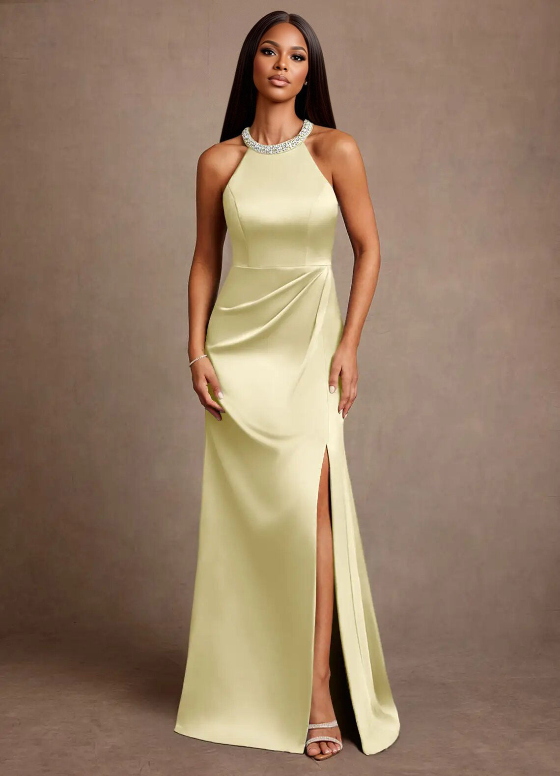 Augday Lawrence A-Line Pleated Stretch Satin Dress