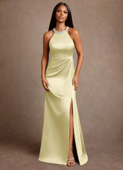 Augday Lawrence A-Line Pleated Stretch Satin Dress