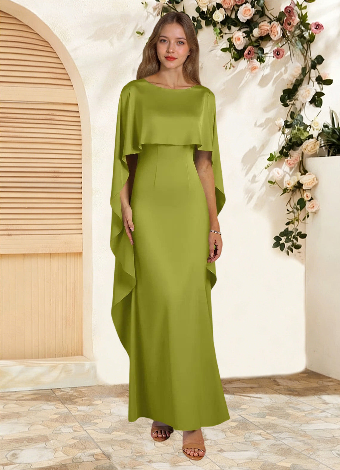 Augday Eli Sheath Boatneck Stretch Satin Dress