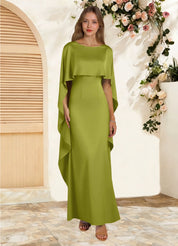 Augday Eli Sheath Boatneck Stretch Satin Dress