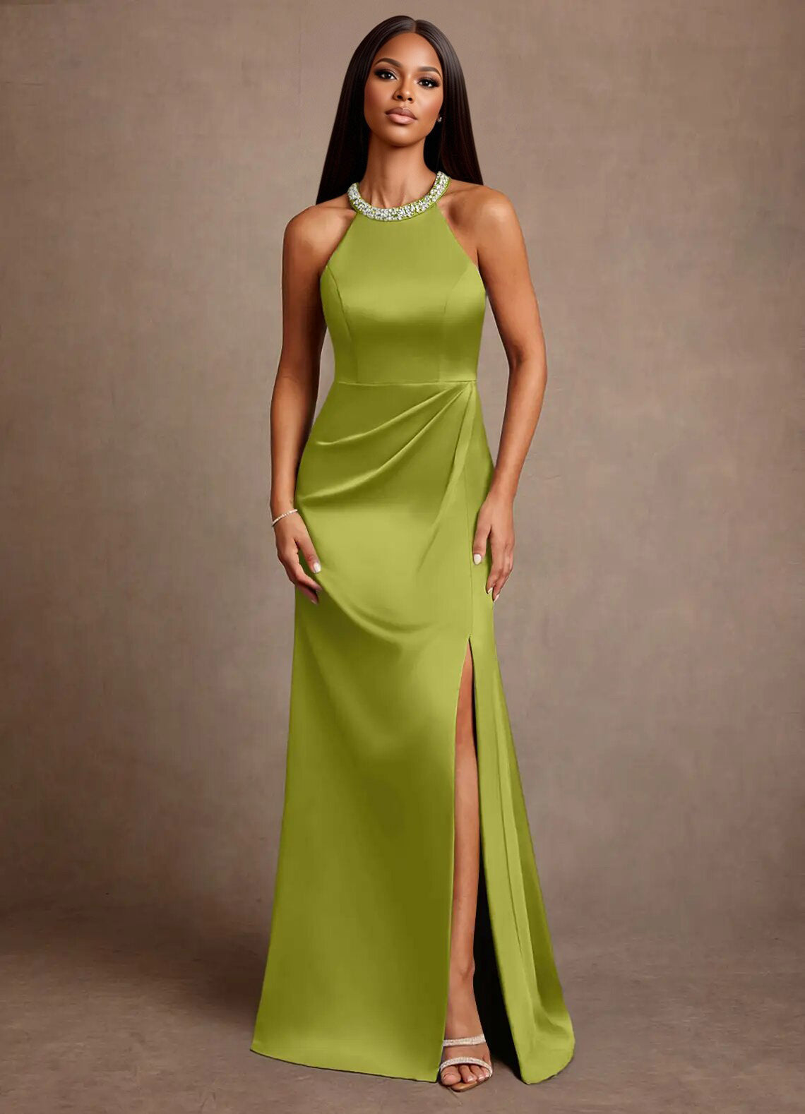 Augday Lawrence A-Line Pleated Stretch Satin Dress