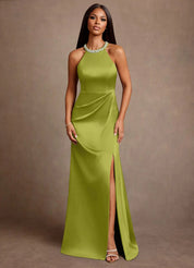 Augday Lawrence A-Line Pleated Stretch Satin Dress