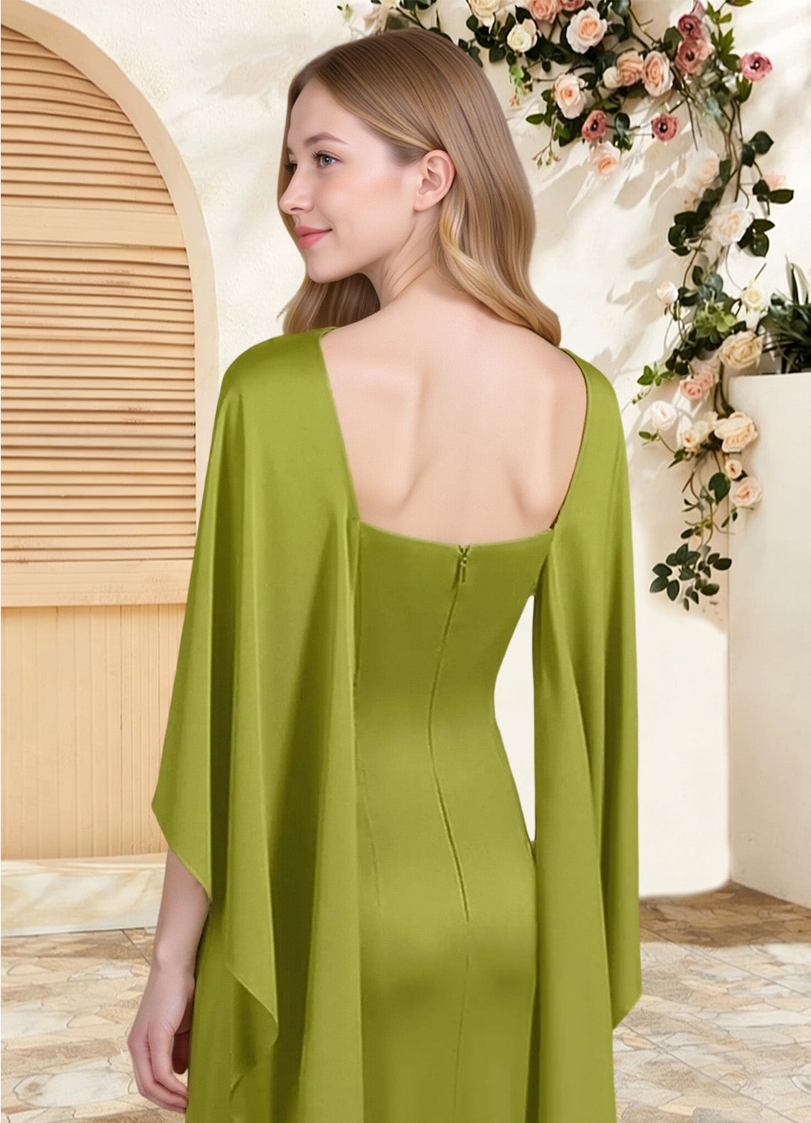 Augday Eli Sheath Boatneck Stretch Satin Dress