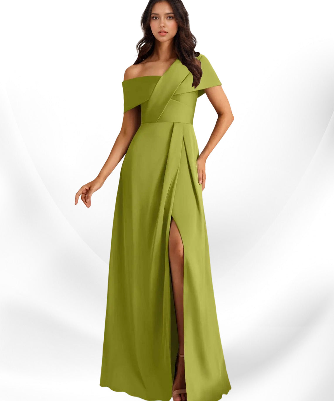 Augday Milton A-Line Pleated Stretch Satin Dress