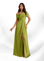 Augday Milton A-Line Pleated Stretch Satin Dress