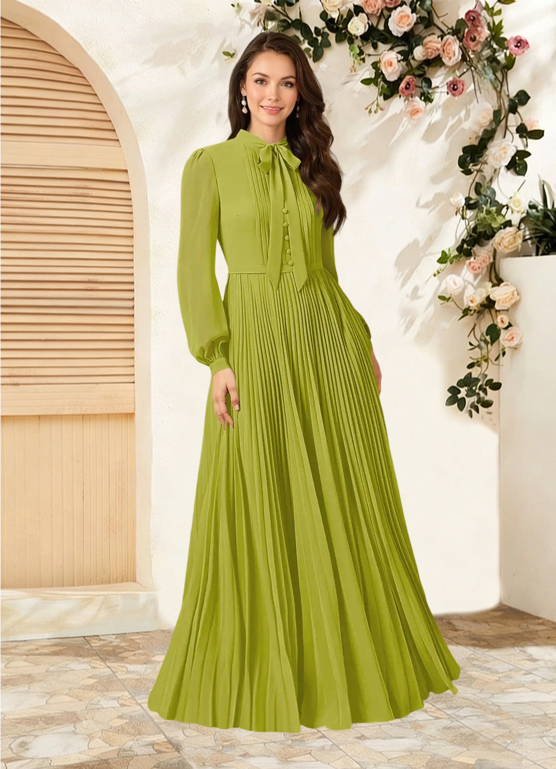 Augday Adellah A-Line Pleated Chiffon Dress