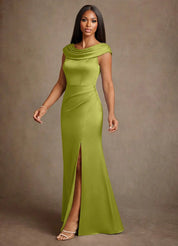 Augday Irvine A-Line Pleated Stretch Satin Dress