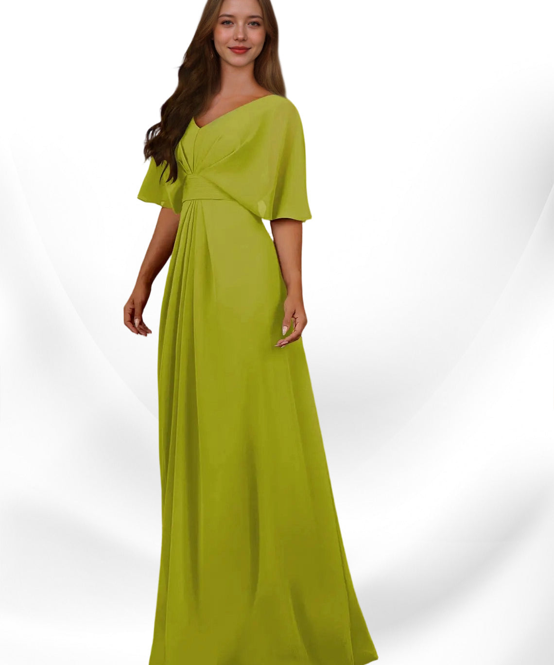 Augday Oksana A-Line V-Neck Pleated Chiffon Dress
