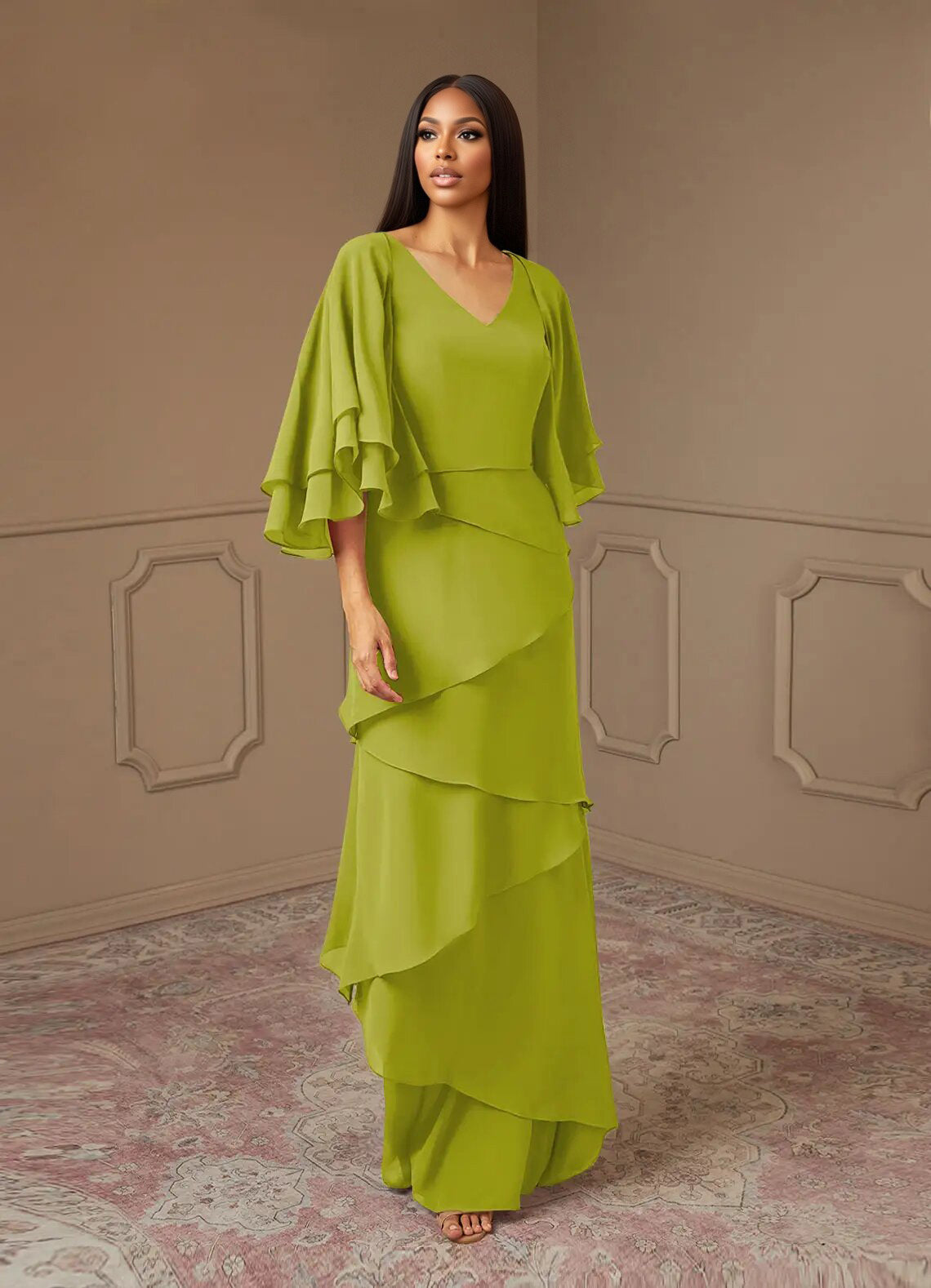 Augday OHara A-Line V-Neck Chiffon Dress