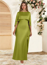 Augday Eli Sheath Boatneck Stretch Satin Dress