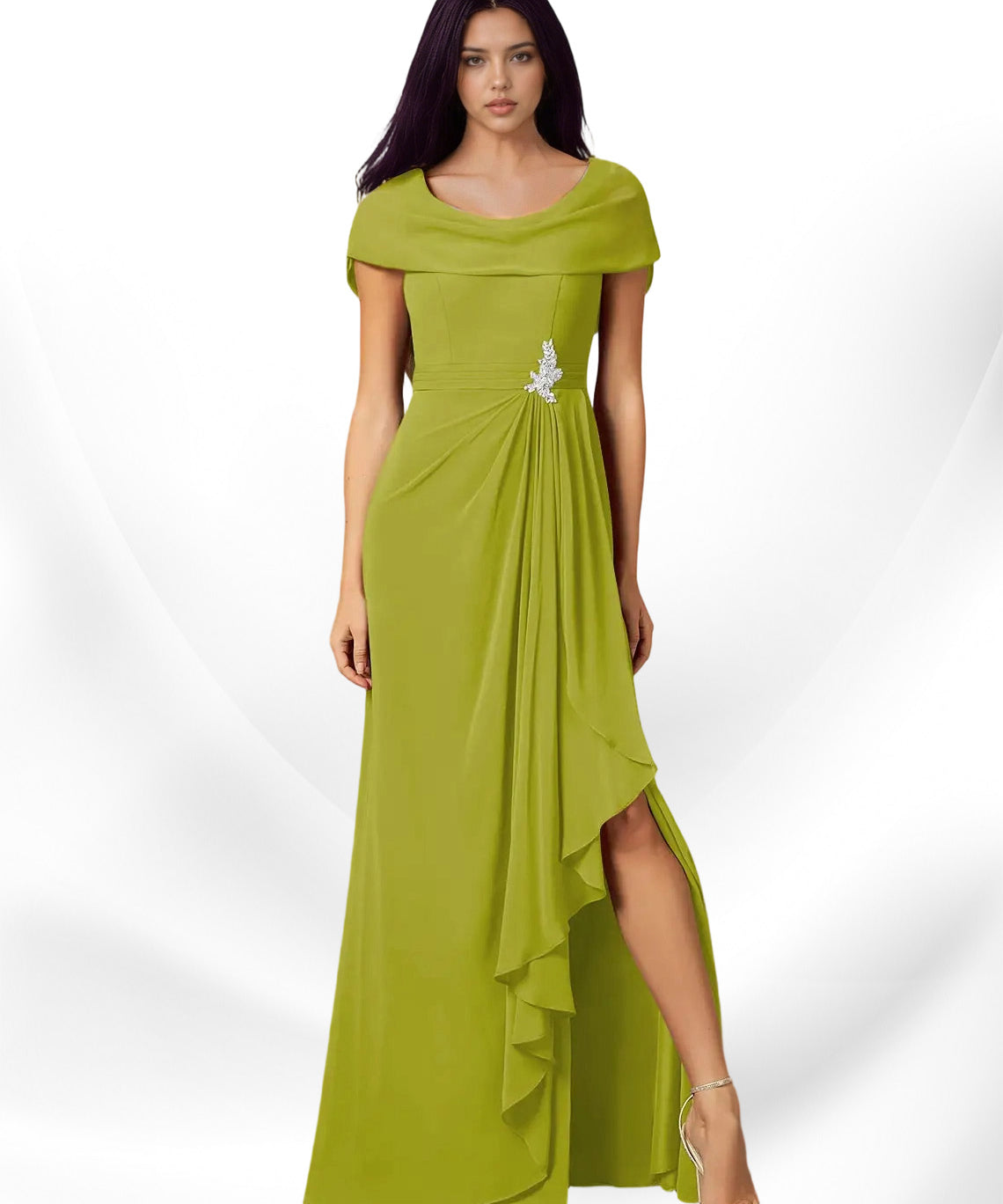 Augday Mary A-Line Side Slit Chiffon Dress