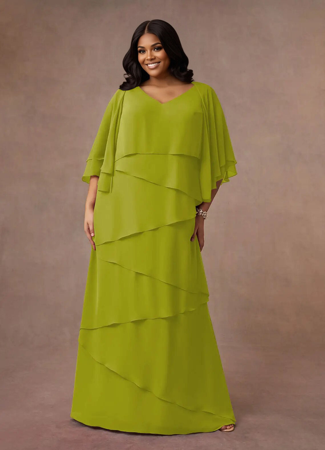 Augday OHara A-Line V-Neck Chiffon Dress Plus Size