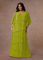 Augday OHara A-Line V-Neck Chiffon Dress Plus Size