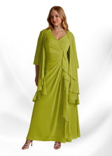 Augday Manuella A-Line V-Neck Pleated Chiffon Dress