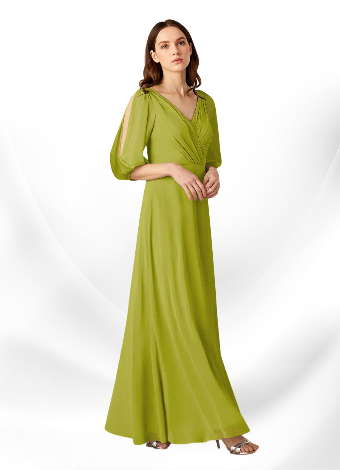 Augday Bronwyn A-Line V-Neck Ruched Chiffon Dress