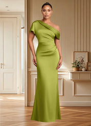 Augday Rutha Sheath One Shoulder Stretch Satin Dress