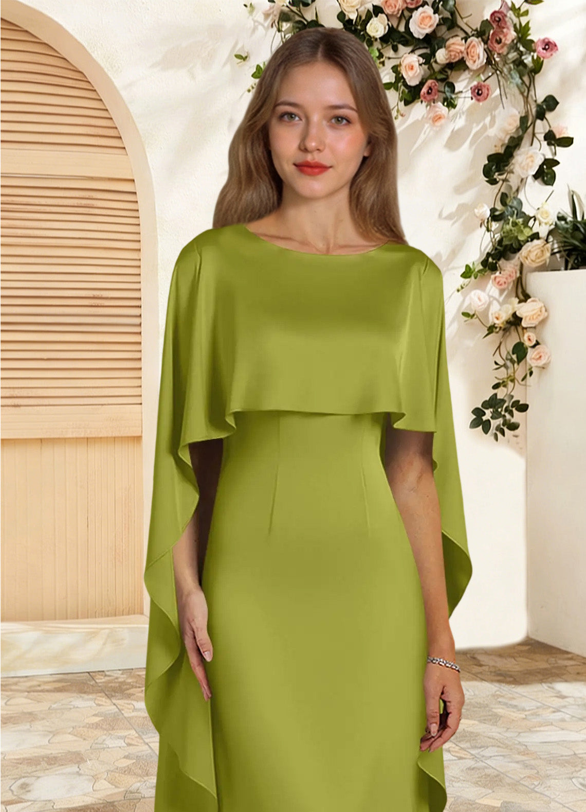 Augday Eli Sheath Boatneck Stretch Satin Dress