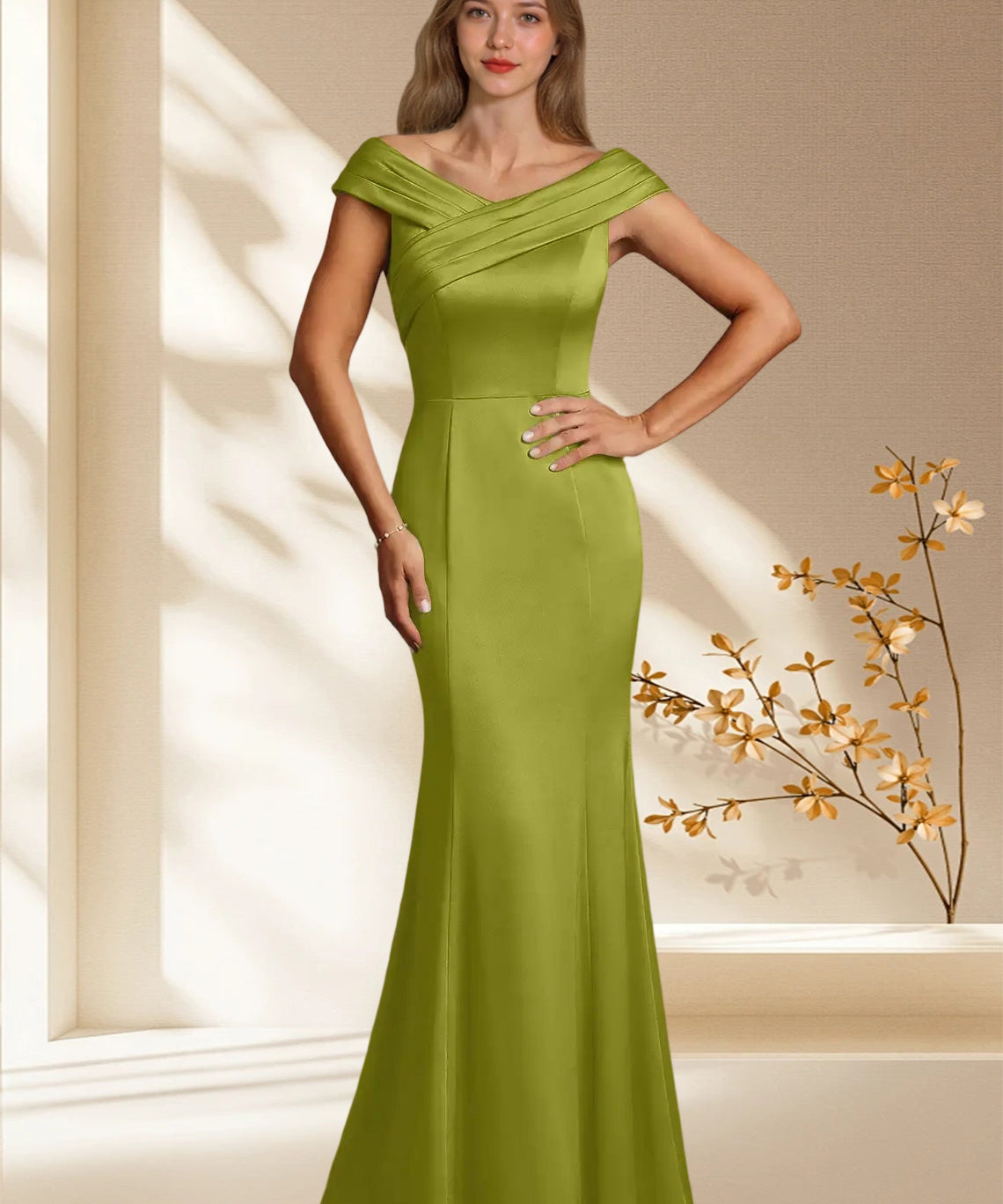 Augday Aberdeen Sheath Pleated Stretch Satin Dress