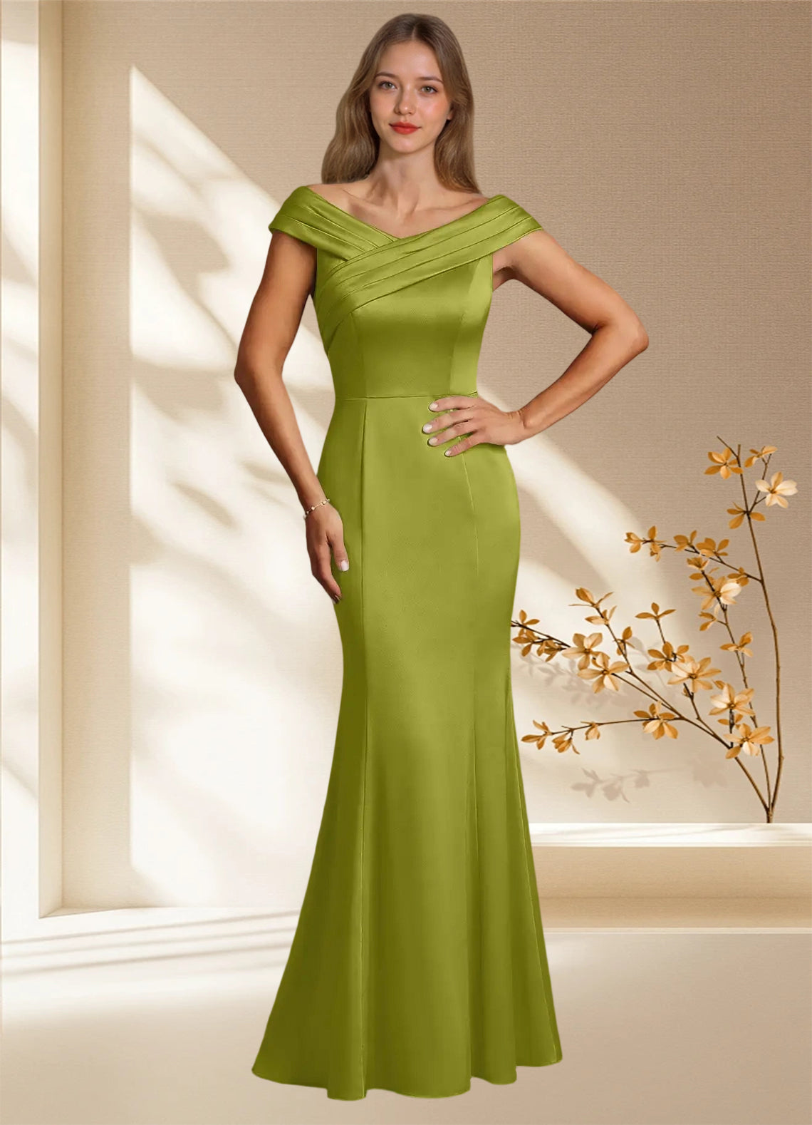 Augday Aberdeen Sheath Pleated Stretch Satin Dress