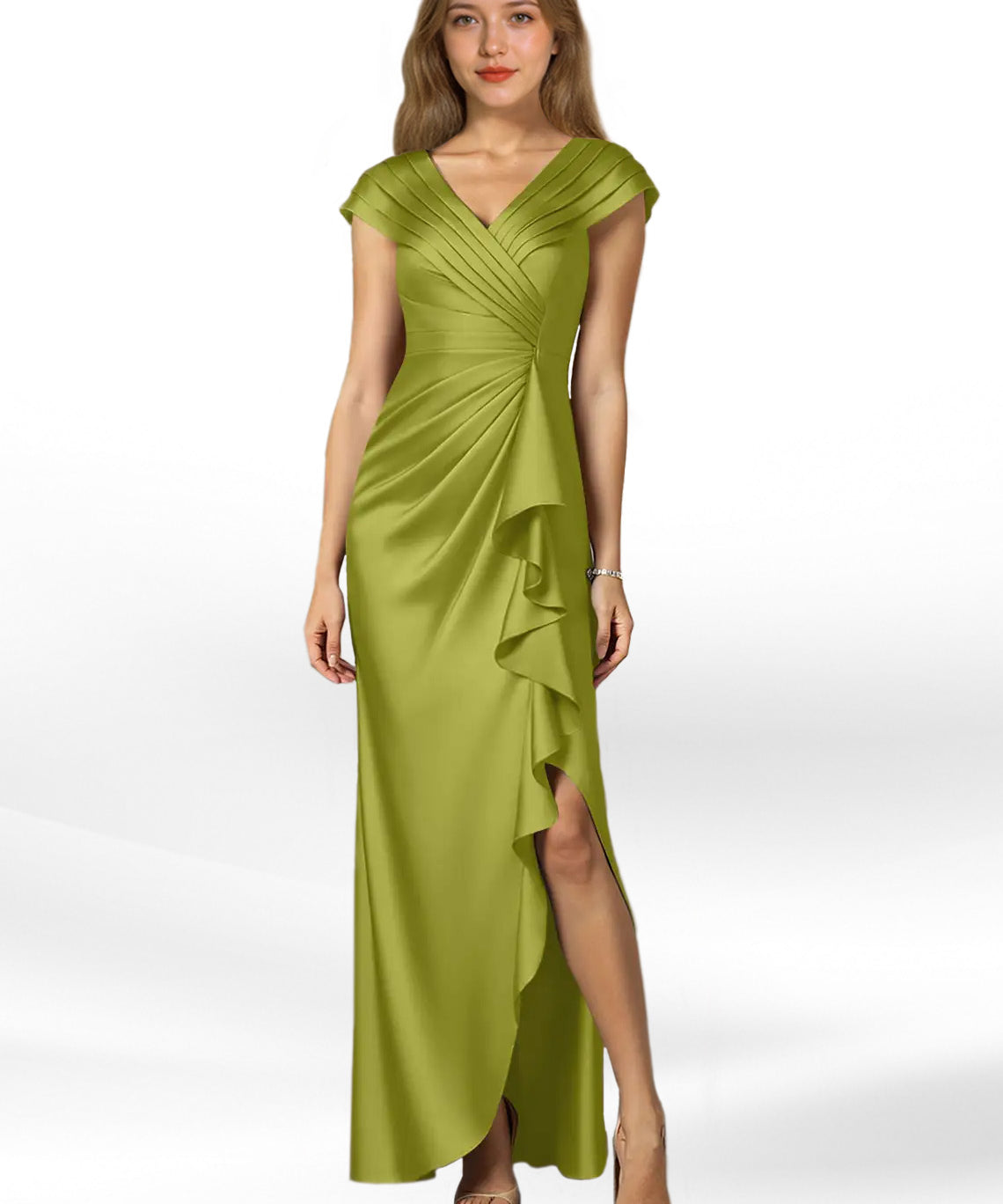 Augday Anderson A-Line Pleated Stretch Satin Dress