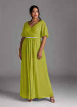 Augday A-Line V-Neck Pleated Chiffon Dress Plus Size
