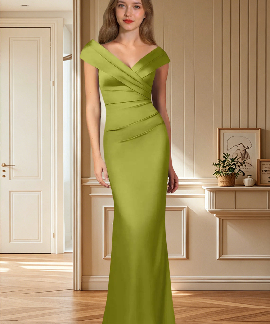 Augday Ludlow Mermaid Pleated Stretch Satin Dress