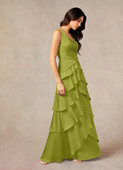 Augday Viola A-Line Pleated Stretch Satin Dress