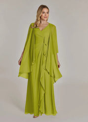 Augday Manuella A-Line V-Neck Pleated Chiffon Dress