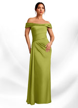Augday Beah Sheath Off the Shoulder Stretch Satin Dress