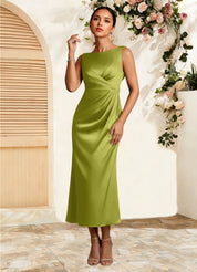 Augday Mazhe A-Line Pleated Stretch Satin Dress