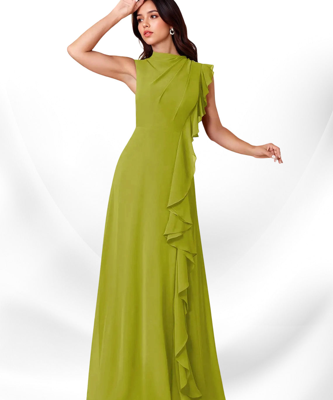 Augday Narine A-Line High Neckline Pleated Chiffon Dress