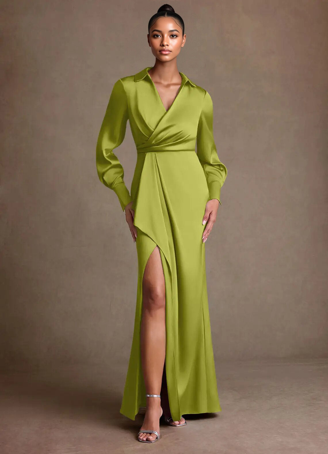 Augday Jacinta Sheath Pleated Stretch Satin Dress