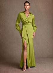 Augday Jacinta Sheath Pleated Stretch Satin Dress