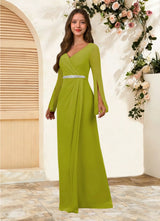 Augday Belinda A-Line V-Neck Pleated Chiffon Dress