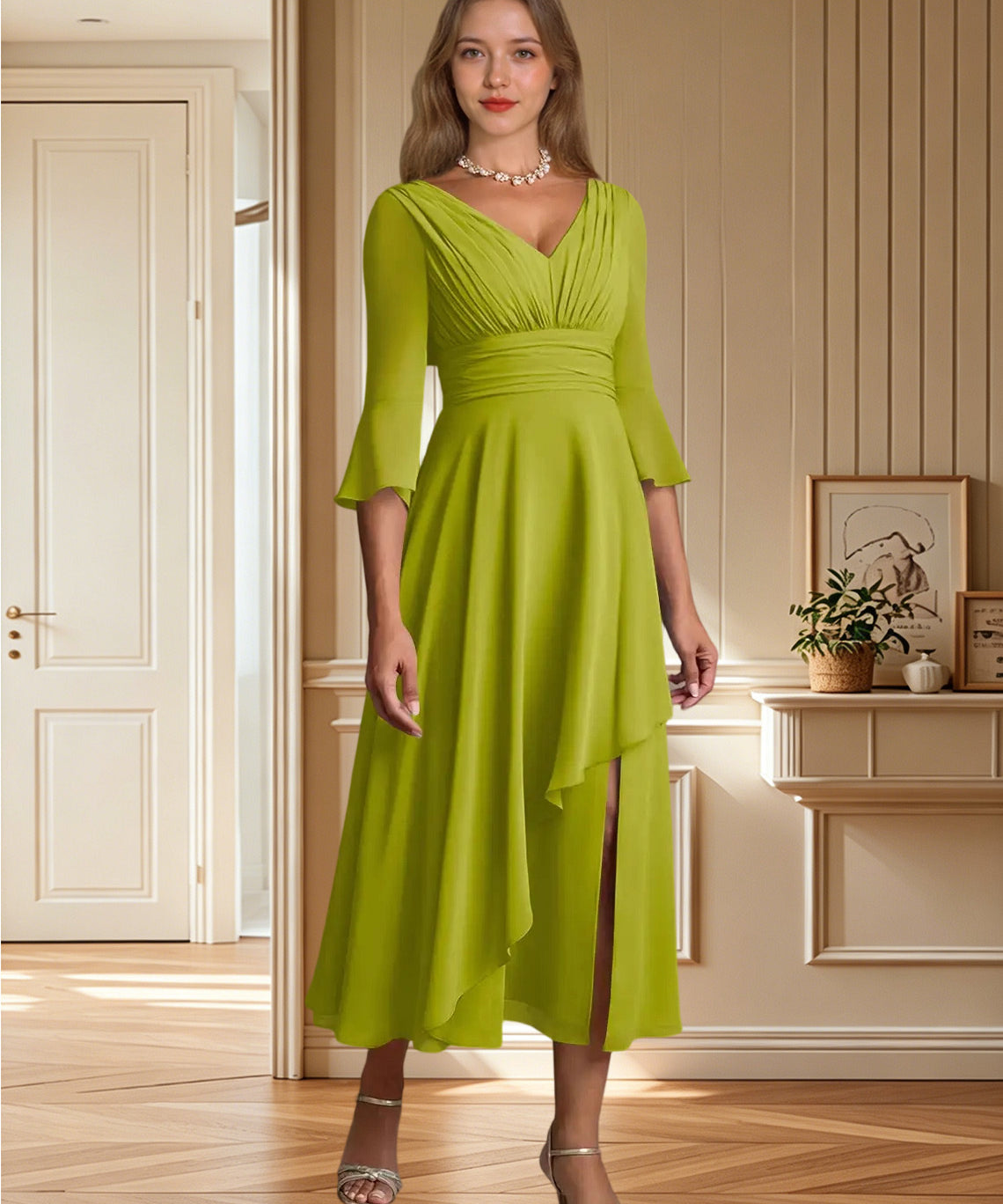 Augday Aerynne A-Line Pleated Chiffon Dress