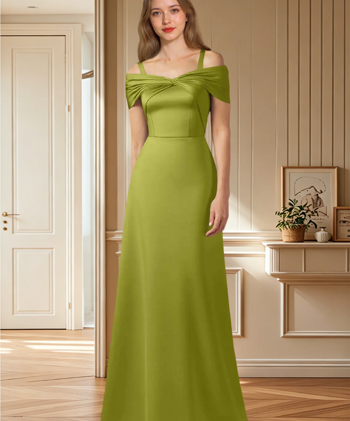 Augday Amelia A-Line Off the Shoulder Stretch Satin Dress