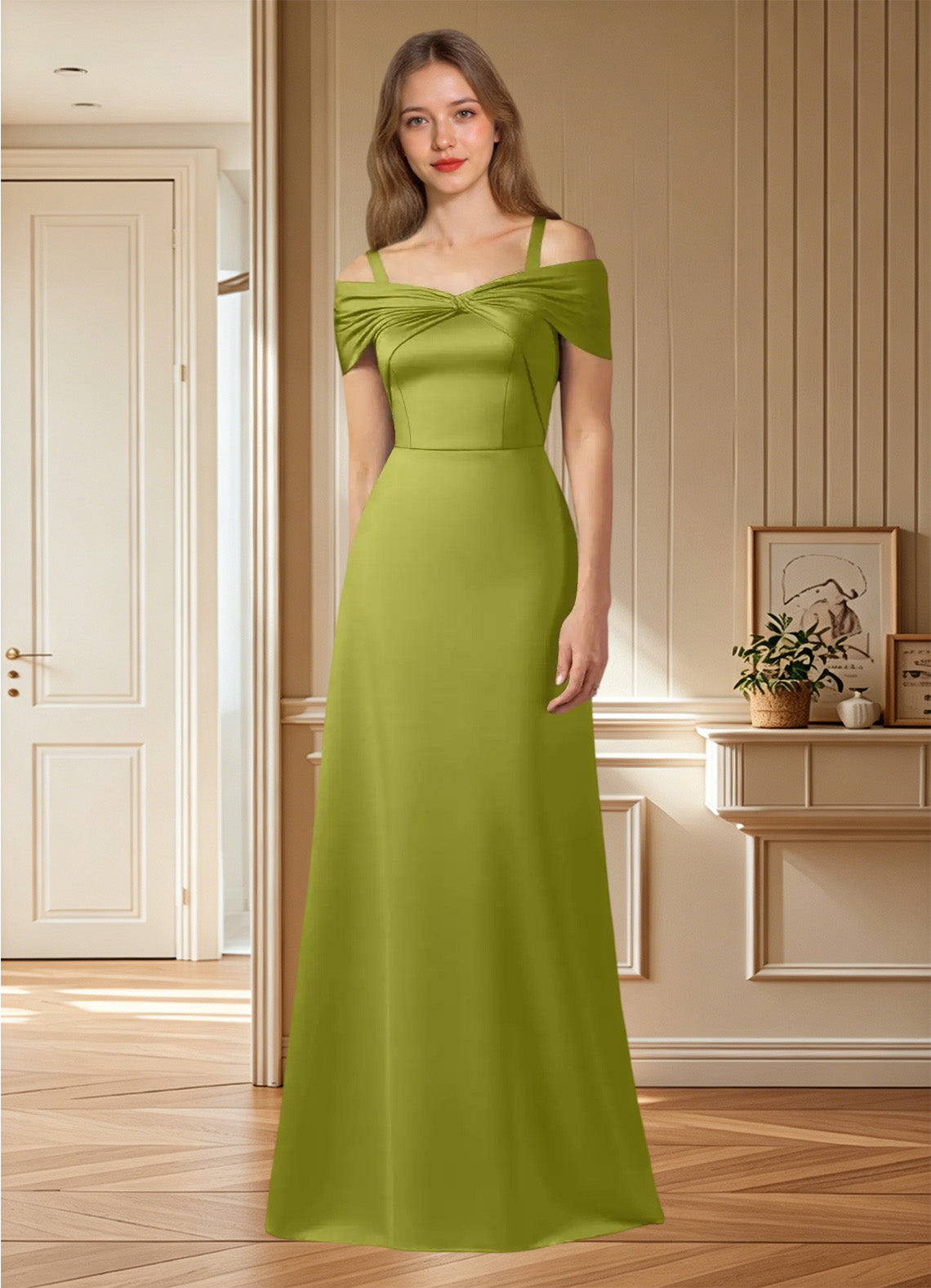 Augday Amelia A-Line Off the Shoulder Stretch Satin Dress
