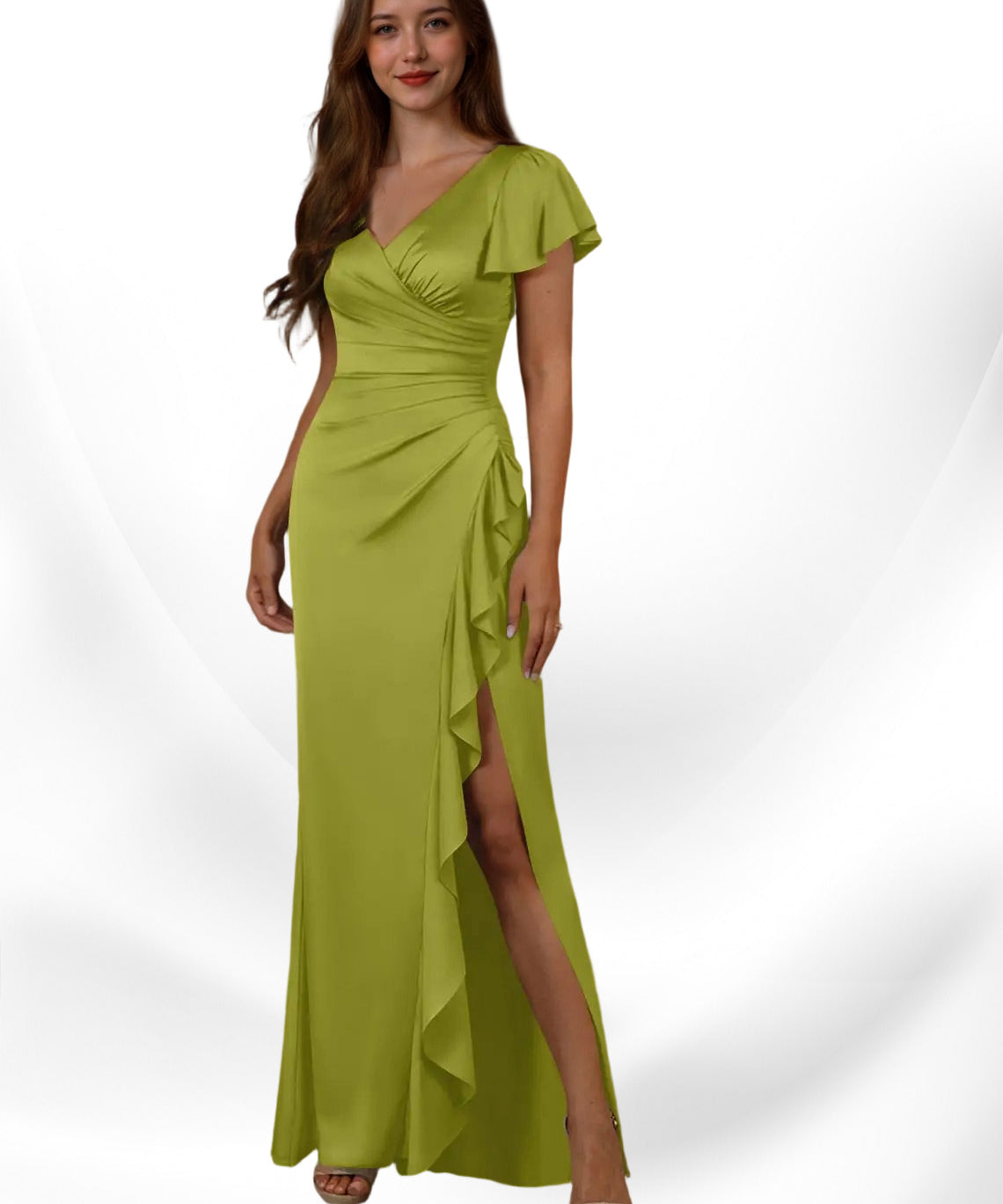 Augday Roya Mermaid V-Neck Pleated Stretch Satin