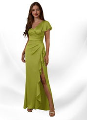 Augday Roya Mermaid V-Neck Pleated Stretch Satin