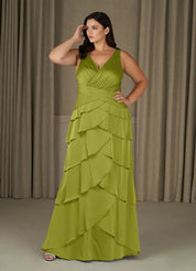 Augday Viola A-Line Pleated Stretch Satin Dress Plus Size