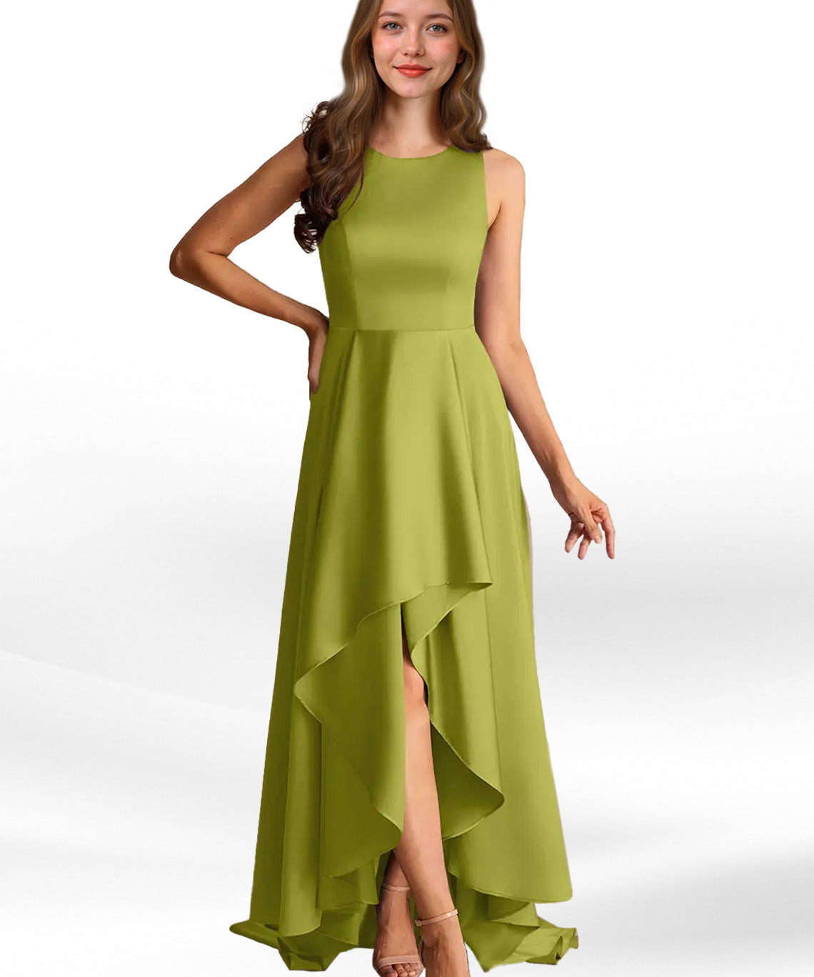 Augday Niles A-Line Trains Stretch Satin Dress