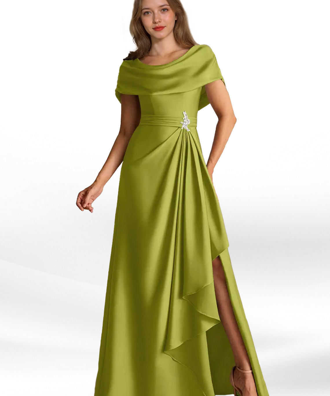 Augday Branford A-Line Pleated Stretch Satin Dress