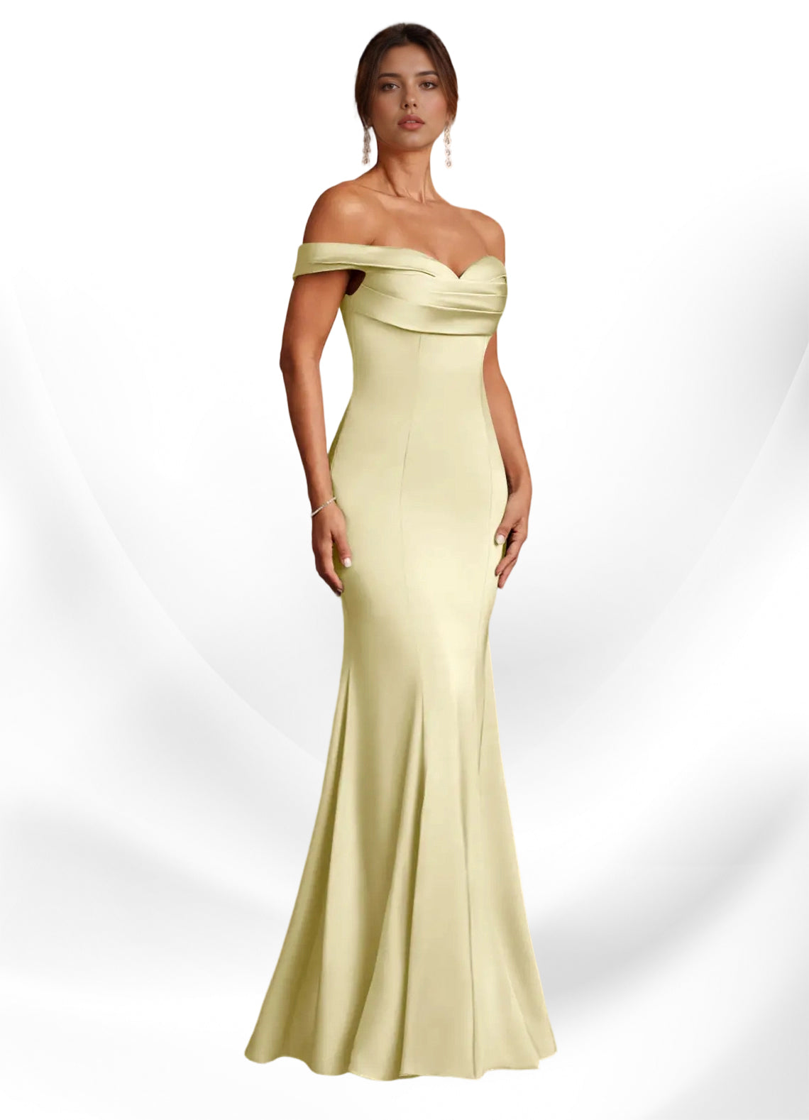 Augday  Mermaid Off the Shoulder Stretch Satin Dress