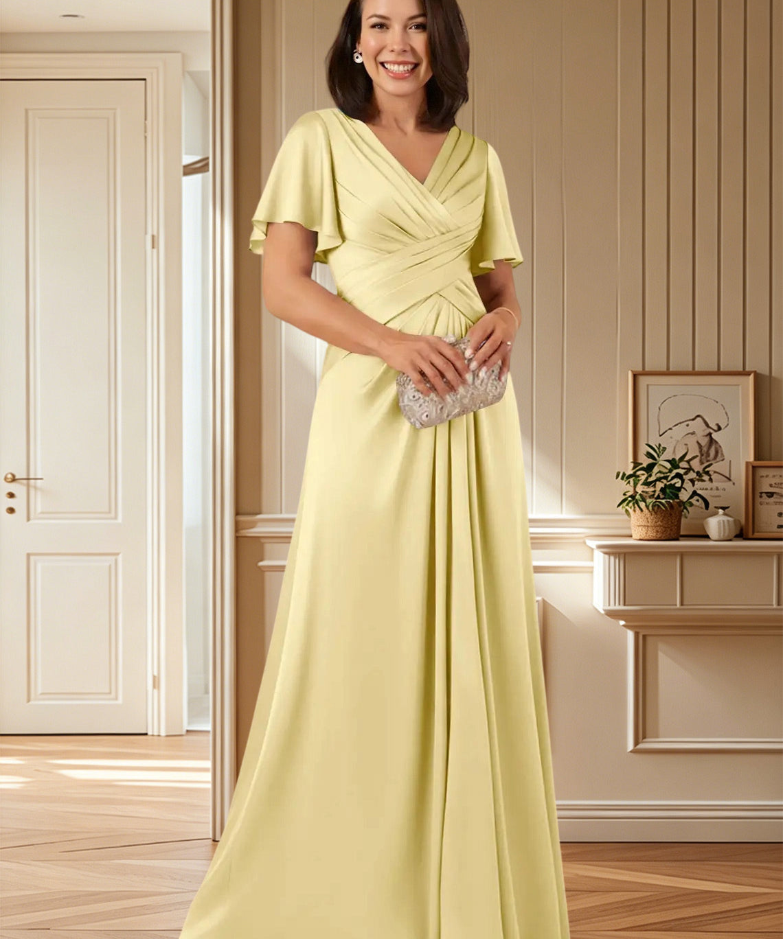 Augday Emmeline A-Line Pleated Stretch Satin Dress