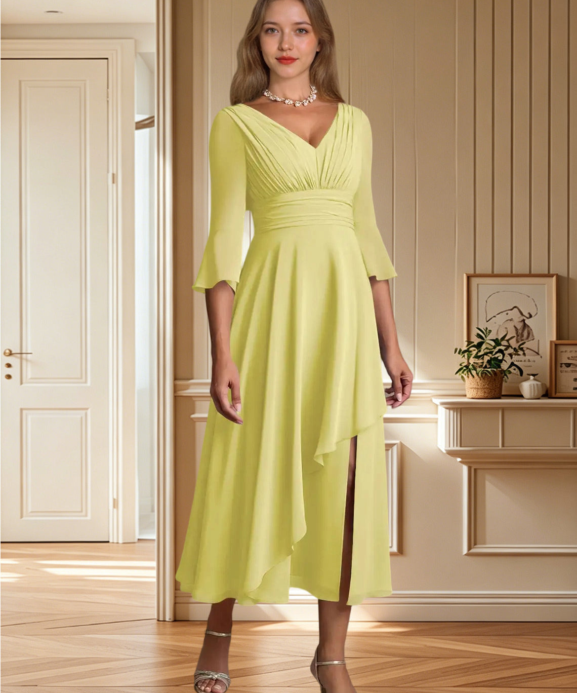 Augday Aerynne A-Line Pleated Chiffon Dress