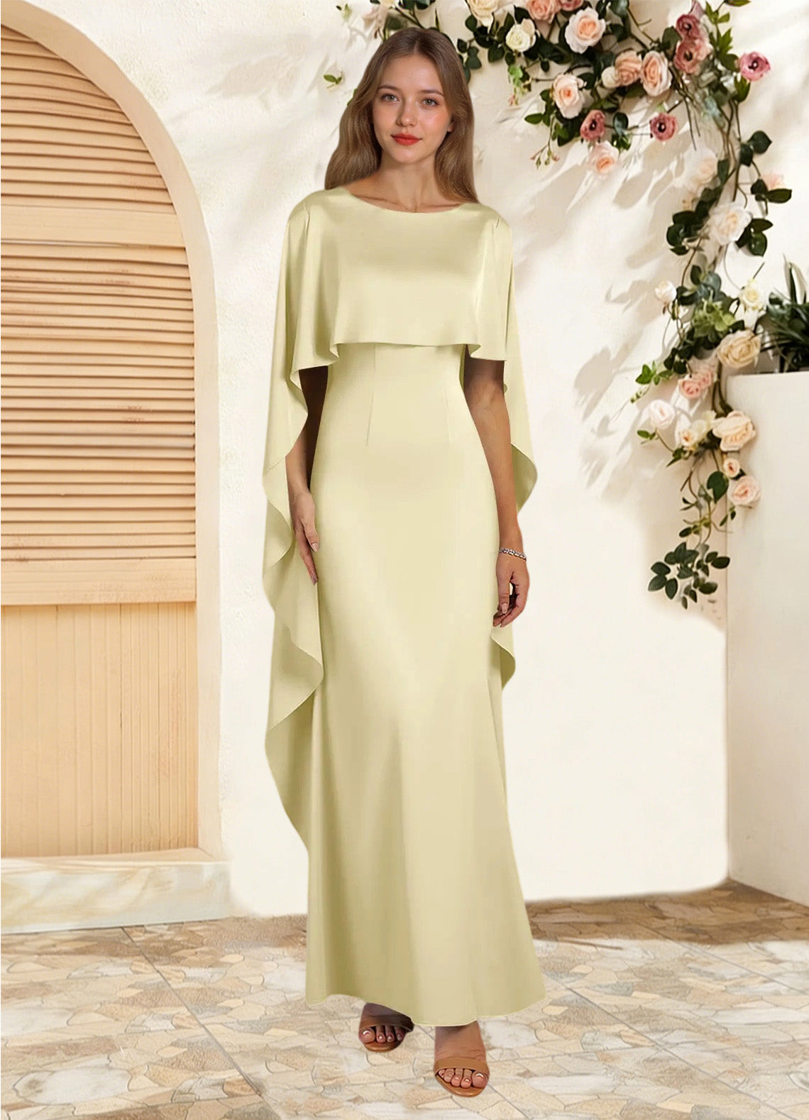 Augday Eli Sheath Boatneck Stretch Satin Dress