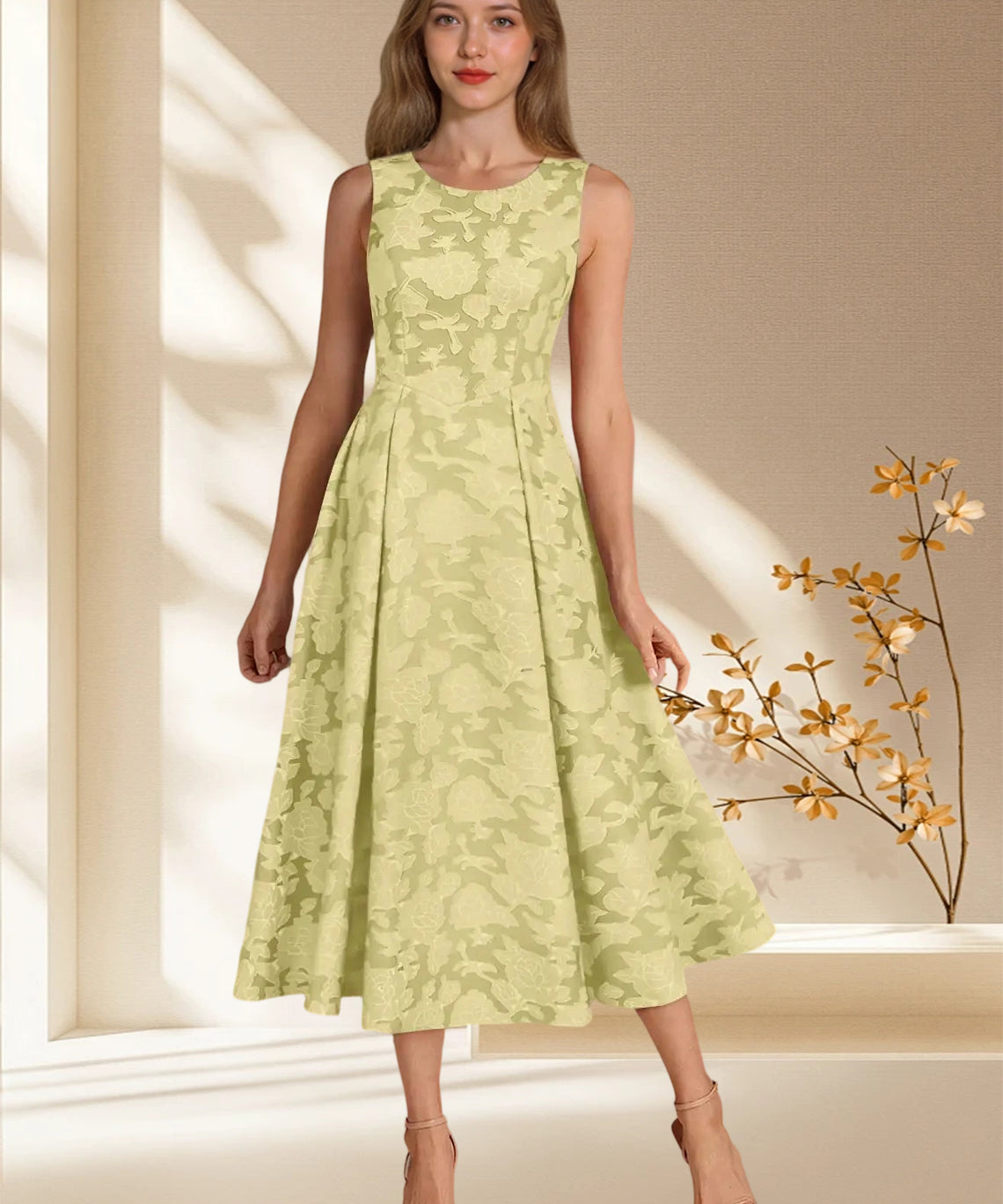 Augday Fulton A-Line Pleated Floral Burnout Dress