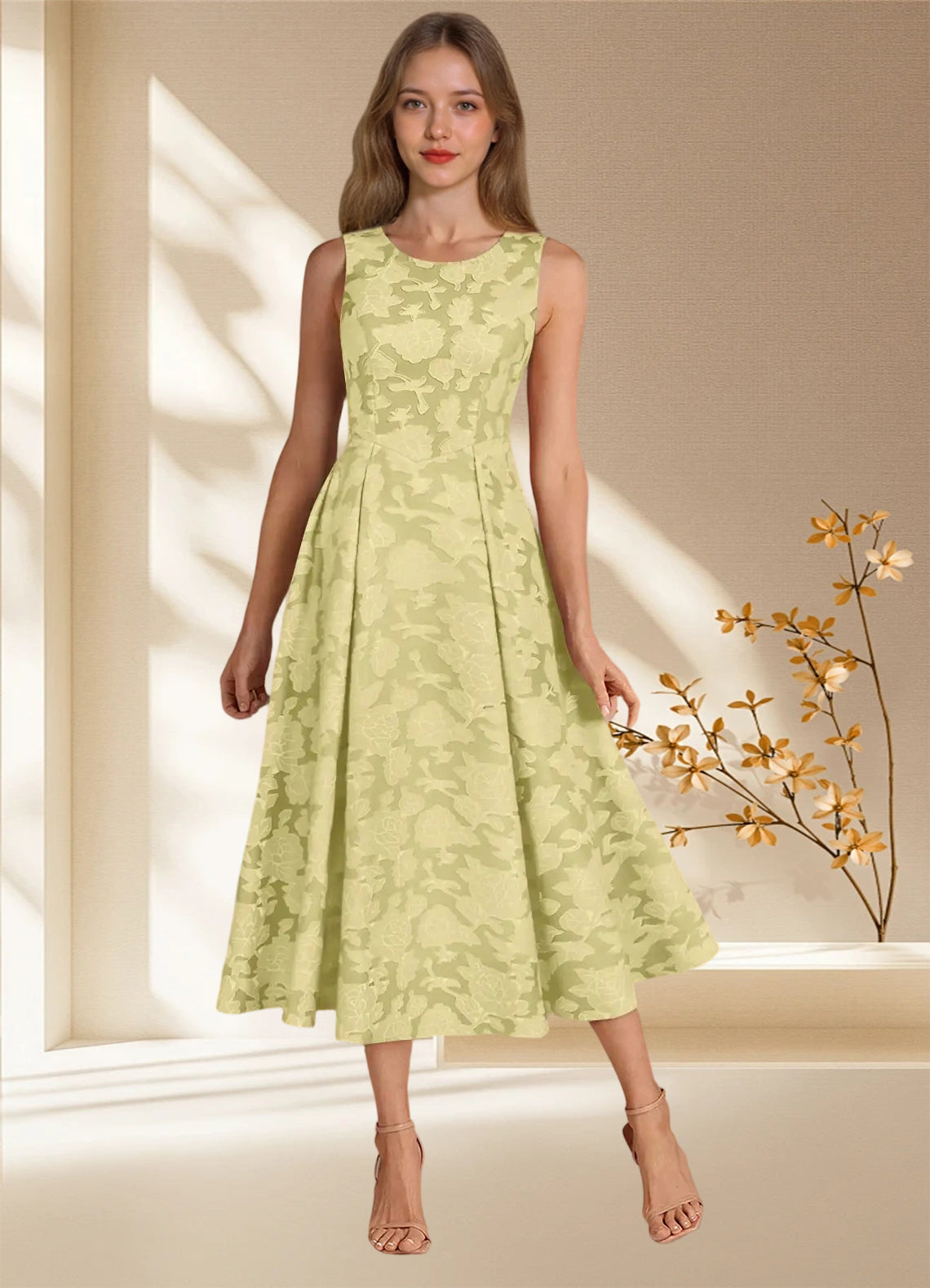 Augday Fulton A-Line Pleated Floral Burnout Dress