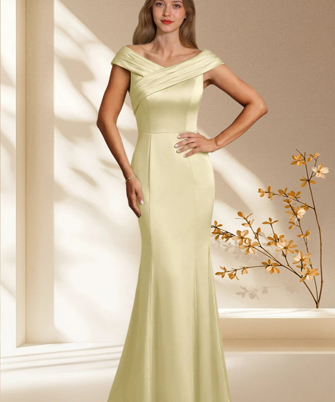 Augday Aberdeen Sheath Pleated Stretch Satin Dress
